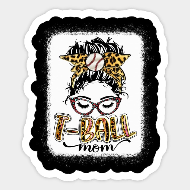 T-ball Mom Messy Bun Leopard Shirt Baseball Mom Leopard Sticker by Wonder man 